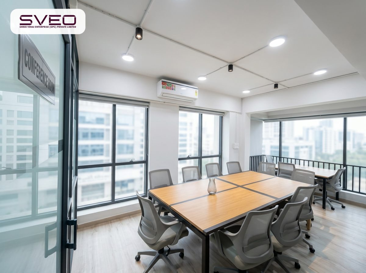 Conference room with meeting table and natural light at SVEO