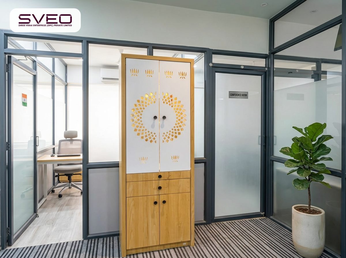 Private workspace and glass-partitioned office at SVEO